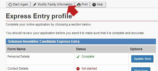 Image of "Modify Family Information" button, as described above.