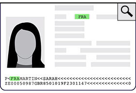 Exemple d’une page de renseignements de passeport montrant les trois lettres de code du pays.